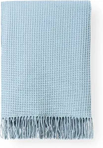 Hofdeco Premium Coastal Decorative Throw Blanket for Patio Couch Sofa, Baby Blue Waffle Weave with Fringe, 54"x75"