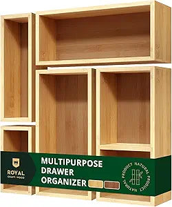 ROYAL CRAFT WOOD 5-Piece Bamboo Drawer Organizer Set  Multi-Use Storage Trays for Kitchen, Bathroom, Office, Makeup, Jewelry & More  Junk Drawer Tray, Utensil Holder, Storage Box & Bin Set (5 Boxes)