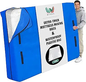 WTREE Double Shield Mattress Bag for Moving and Storage, 8 Reinforced Handles Mattress Cover with Internal Clear Mattress Protector, 170GSM Heavy Duty Tarp Mattress Mover Tool, Cal King