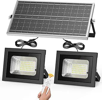 Solar Flood Lights Indoor Outdoor(2 Pack),Aluminum Durable 6000K Waterproof Solar Shed Lights with On/Off Switch & Remote for Patio Path Pool