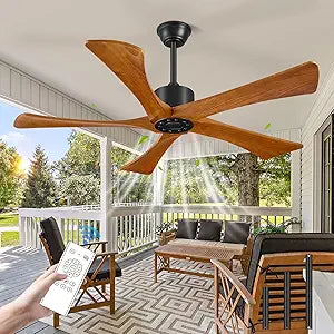 52 Inch Ceiling Fans Without Lights, USA Original Patent 52" Ceiling Fan No Light, 5 Wood Blades, 3 Downrods, 6 Speeds Quiet DC Motor Outdoor Fan with Remote for Patios, 52" Black and Brown