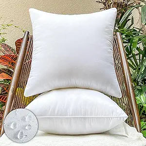 2 Pack 24x24 inch Large Square Pillow Inserts - Waterproof Outdoor Cushion Stuffers for Patio Furniture, Sofa, Couch, Balcony & Garden - Oversized Replacement Cushion Pads (White)