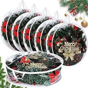 Shappy 6 Pieces Christmas Wreath Storage Container 30 Inch Wreath Plastic Storage Bags with Dual Zippers and Handles for Xmas Thanksgiving Holiday Artificial (Clear)