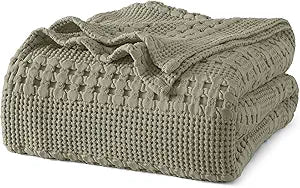 PHF 100% Cotton Waffle Blanket Queen Size for Bed, Lightweight Breathable and Soft for Summer, Luxury Aesthetic Waffle Weave Blanket for Home Decor & Gifts for Women, 90"x90", Dusty Sage