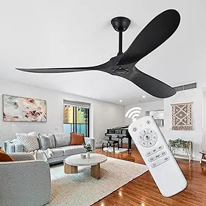 60 inch 3 blade Wood ceiling fan without light, Noiseless Reversible DC Motor Walnut Ceiling Fan Without Light for Farmhouse Patio Living Room Bedroom, Indoor Outdoor Ceiling Fan with Remote
