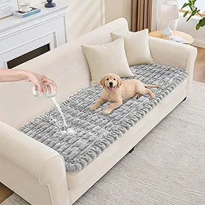 Waterproof Dog Couch Cover, Non Slip Pet Sofa Protector, Thick Fuzzy Couch Cover for Dogs, Machine Washable Furniture Protector, Scratch Resistant Pet Couch Mat(Light Gray, 28" x 83"/70 x 210cm)