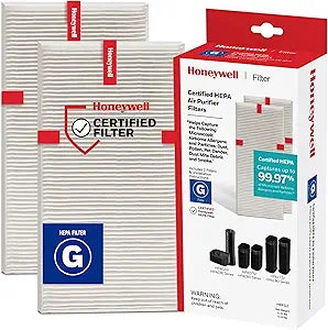 Honeywell Genuine HEPA Air Purifier Filter G, 2-Pack, Airborne Allergen Air Filter Targets Smoke, Pollen, Pet Dander, and Dust