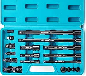 LIBRATON Socket Extension and Ratchet Set 18PCs - Impact Socket Adapters, Swivel Sockets, Professional Drive Accessories - 1/4 3/8 1/2