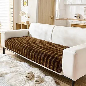 Faux Fur Couch Cover Fuzzy Soft Plush Thick Bubble Sofa Cover Luxury Sectional Couch Covers Luxury Anti-Slip Sofa Slipcover Washable Furniture Protector (Coffee,36"x70")
