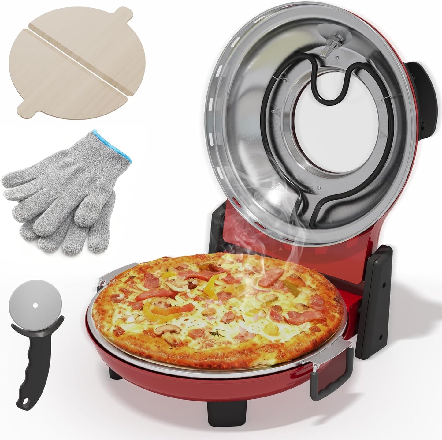Sunvivi Electric Indoor Pizza Oven: Countertop Pizza Maker with Temp Control Knob, Heats up to 770℉, 12" Portable Pizza Cooker Warmer with Pizza Stone, Pizza Peel, Viewing Window for Home, Camping