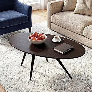MWOOD Oval Coffee Table, 40'' Mid-Century Coffee Table with Thickened Board & Sturdy Metal Legs, Waterproof Scratch-Resistant Center Table for Living Room, Apartment, Dark Purple
