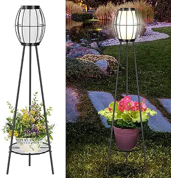 Outdoor Solar Lights with Plant Stands, 37" Metal Solar Powered Outdoor Floor Lamp Waterproof Auto On/Off, Outdoor Floor Lamps for Yard Deck Patio Porch Walkway Driveway Garden Decor(1 Pack)