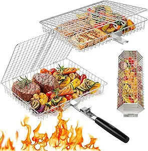 Grill Baskets for Outdoor Grilling, 3PCS Grilling Baskets with Removable Handle, Stainless BBQ Accessories for Vegetables, Fish, Shrimp, Outdoor Camping Cooking Tools Gifts for Men Dad