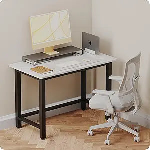 43" Home Office Desk Modern Computer Desk 43.3x23.6x29.5 inches PC Table with Thicken Frame Industrial Style Sturdy Metal Frame Furniture for Writing Gaming Marble White+Black