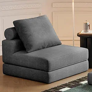 Folding Sofa Bed, 3-in-1 Convertible Sleeper Chair Bed with Pillows, Foldable Floor Couch with High-Density Foam, Futon Small Boneless Couch for Living Room Bedroom Lounge, Single, Gray