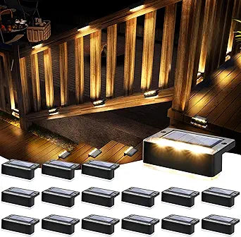 SOLPEX Solar Fence Lights, Solar Deck Lights Outdoor Waterproof Solar Powered for Step, Stair, Balcony,Front Porch,Garden, Walkway,Yard, Patio Decor, IP65 Waterproof (16 Pack, Warm White) 6 LEDs