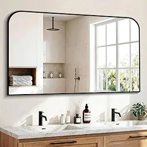 Bathroom Vanity Mirror for Wall, 50"x30" Black Metal Framed Bathroom Mirror for Over Sink, Living Room, Bedroom, Entryway, Mantel, Fireplace Decor