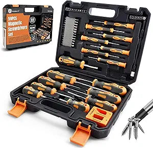MulWark Magnetic Screwdriver Set with Case, Screw Driver Set Kit 59 Piece Includs Phillips, Hex, Pozidriv, Torx and Precision Screw Driver Set, Replaceable Screwdriver Bit Set for Men, Dad, Husband