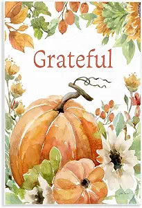 Grateful Pumpkins and Flowers, 10 x 15 Inch Mounted Print on Wall Plaque