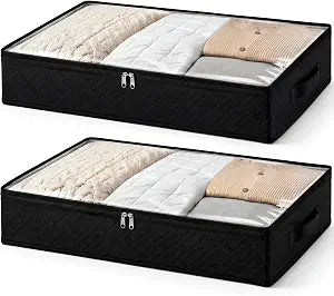 Fixwal Black Underbed Storage Bags with Clear Window and 2 Reinforced Handles Under Bed Storage Containers for Clothing, Bedding, Comforter (2 Pack)