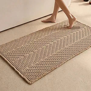 Sunfly Boho Bathroom Rug, Herringbone Waffle Bath Mat Non-Slip Washable Super Absorbent Quick Dry, Farmhouse Bath Mat for Bathroom Floor Decor 24"*48" Khaki