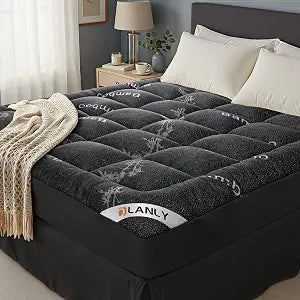 OLANLY Queen Mattress Topper, Bamboo Viscose Cooling Pillow Top Mattress Pad, Soft Plush Down Alternative for Firm Mattress, Back & Hip Pressure Relief, Machine Washable, Deep Pocket, Dark Gray