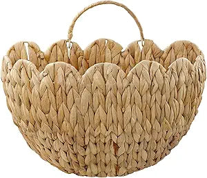 Coeusy Wicker Hanging Basket,Scalloped Wall Basket for Organizing & Decor,Woven Water Hyacinth Hanging Wall Baskets for Flower,Mail,Stuffed Animals,Hanging Storage Baskets for Wall,Door,Nursery