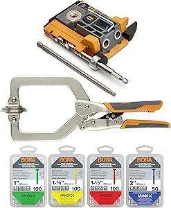 BORA Automatic Mini Pocket Hole Jig Kit with 3" Face Clamp & 350pc Screw Set Auto-Adjusting Portable Pocket Hole System for Woodworking Best Drill Jig for Angled Holes Pocket Screw Jig Tool Set