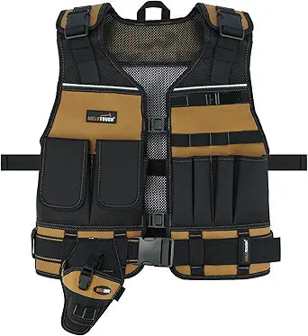 MELOTOUGH Electrician Tool Vest with Drill Holster, Adjustable Utility Tool Vest with 2" Belt for Men Construction, Carpenter