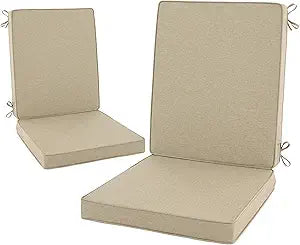 Outdoor Chair Cushions 20x20, Water-Resistant & Fade-Resistant, Patio Furniture Lawn Dining Chair Seat Replacement with High Back, Ties Zipper, Removable Cover, Set of 2, Natural