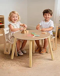 ROBUD Wooden Toddler Table and Chair Set, 2 Height Adjustable Toddler Chair Ages 3-8, Kids Desk for Classroom/Daycare/Home, Children Multi-Activity Table, WG425