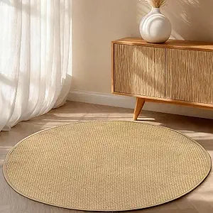 Jute Round Rug 4ft Circle Area Rug Indoor Outdoor Living Room Patio Kitchen Rug Boho Natural Color Bedrom Carpet Farmhouse Woven Design Decorative Floor Rug
