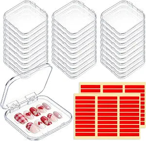 30pcs Press On Nail Packaging BoxPress On Nail Storage Box Set With 60pcs Of Double-Sided Adhesive TapeSuitable For Nail Storage And Nail Art Display (Clear)