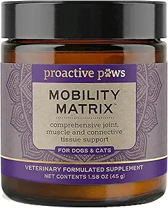 PROACTIVE PAWS Mobility Matrix for Dogs and Cats, with Creatine, Glucosamine, MSM, Eggshell Membrane Collagen and Hyaluronic Acid, Joint and Muscle Support Supplement