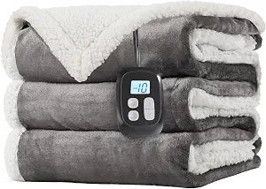 LaffyLo Electric Heated Blanket Full Size 72"x 84", Flannel & Sherpa for Bed, Sofa and Couch, ETL Certified, 10 Heat Settings, 1-12H Timer, Overheat Protection, Machine Washable, Light Grey