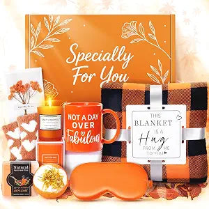 Fortuning's JDS 13PCS Orange for Women,Thank You Birthday Baskets for Women Wife Mom Sister Friend Girlfriend Teacher Get Well Self Care Package Graduation,Sympathy,Retirement Thank You Gifts