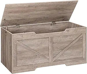 HOOBRO Storage Bench, 43.3 Retro Wooden Storage Chest with U-Shaped Cut-Out Pull, Safety Hinge, Supports 220 lb and Easy Assembly for Toy Box Organizer (Greige) BG772CW01