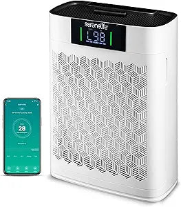SereneLife Air Purifier for Home - Smart Room Air Purifier with Sleep and Automatic Modes, WiFi and App Control, Ultra Quiet, Removes Dust, Pet Hair and Odor for Large Rooms up to 1,076 Sq Ft (White)