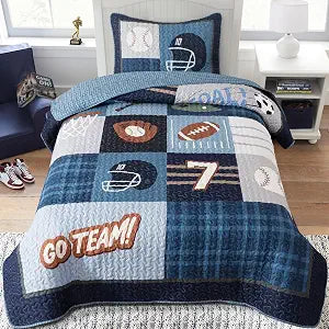 Soul & Lane Sports Quilt Set  Queen and 2 Shams, Lightweight Kids Sports Bedding for Boys, Football Soccer Baseball Basketball Comforter, Teenage Boy Bedding Decor with Sport Theme, Game Day