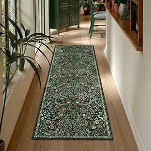 Lahome Claude Floral Hallway Runner, 2x6 Green Washable Runner Rug for Kitchen Non Slip, Soft Stain Resistant Long Carpet for Bathroom Entryway with Rubber Backing