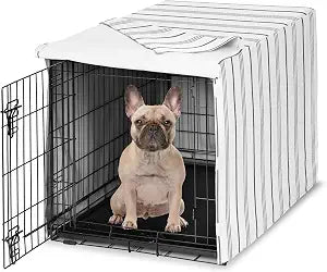 Sweet Jojo Designs 30in. Small/Medium Dog Crate Cover (White and Grey Stripe) Pet Cage, Kennel Covers (Modern, Neutral, Contemporary, Striped, Elegant, Pinstriped, Minimalist, Gray Stripes)