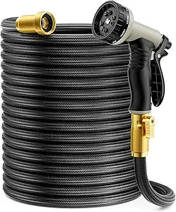 Garden Hose 100 ft Non-Expandable, Flexible Water Hose, Lightweight Hose with 10-Function Nozzle for Yard, Portable, Leak Proof, All-Weather Water Pipe for Outdoor, Car Wash, RV, Lawn
