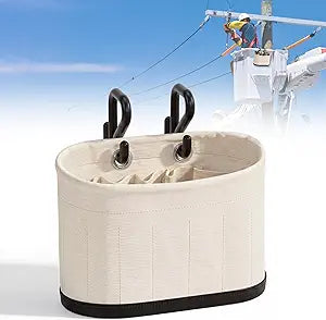 Canvas Tool Bucket Bag, Heavy Duty Oval Tool Organizer with Hooks & Molded Polypropylene Bottom, 14-Pocket Lineman Tool Bucket for Electricians, Utility & Construction Work