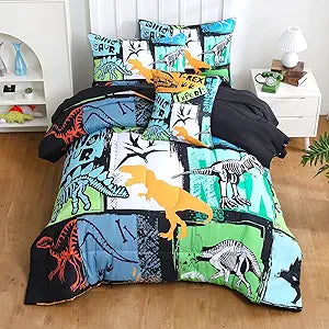 6 Pcs Bed in A Bag Full Comforter Set for Boys Girls, Dinosaur Comforter, Dinosaur Bedding Sets with Sheets for Kids