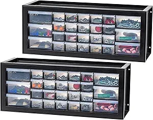 IRIS USA 26-Drawer Teacher Toolbox, 2 Pack, Made in USA, Stackable Plastic Storage Drawers for Crafts, Stickers, Crayons, Markers, Beads, Hardware, Building Bricks, Garage Organizer Cabinet, Black