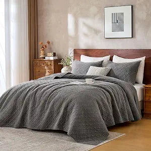 King Quilt Set with Shams Lightweight Quilted Bedspread Coverlet Thin Comforter Bed Cover Vintage Washed Quilted Blanket for All Season, Brushed Microfiber Diamond Stitching, Ash Gray, 104"x92"