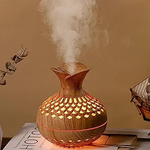 Bedroom Humidifier Colorful Night Light Flower Wood Grain Humidifier Large Capacity Mini Cold Mist Humidifier Bottled Wood Grain Home Aromatherapy Machine Humidifier (Light Brown)