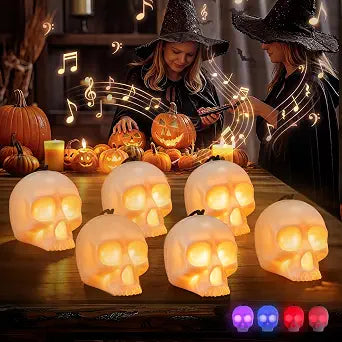 EverBrite 6-Pack Halloween Skull Light with Music, 5-Mode Skull Lamp