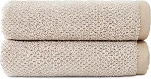 Cozy Earth Nantucket 60% Cotton 40% Viscose from Bamboo Hand Towel - 600 GSM Plush & Fast-Drying with Rice Weave Pattern - 2 Pack 20" x 30" Luxury Hand Towel - Sand