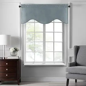 Colette Faux Silk Scalloped Window Valance, Mineral - 50" W x 21" L